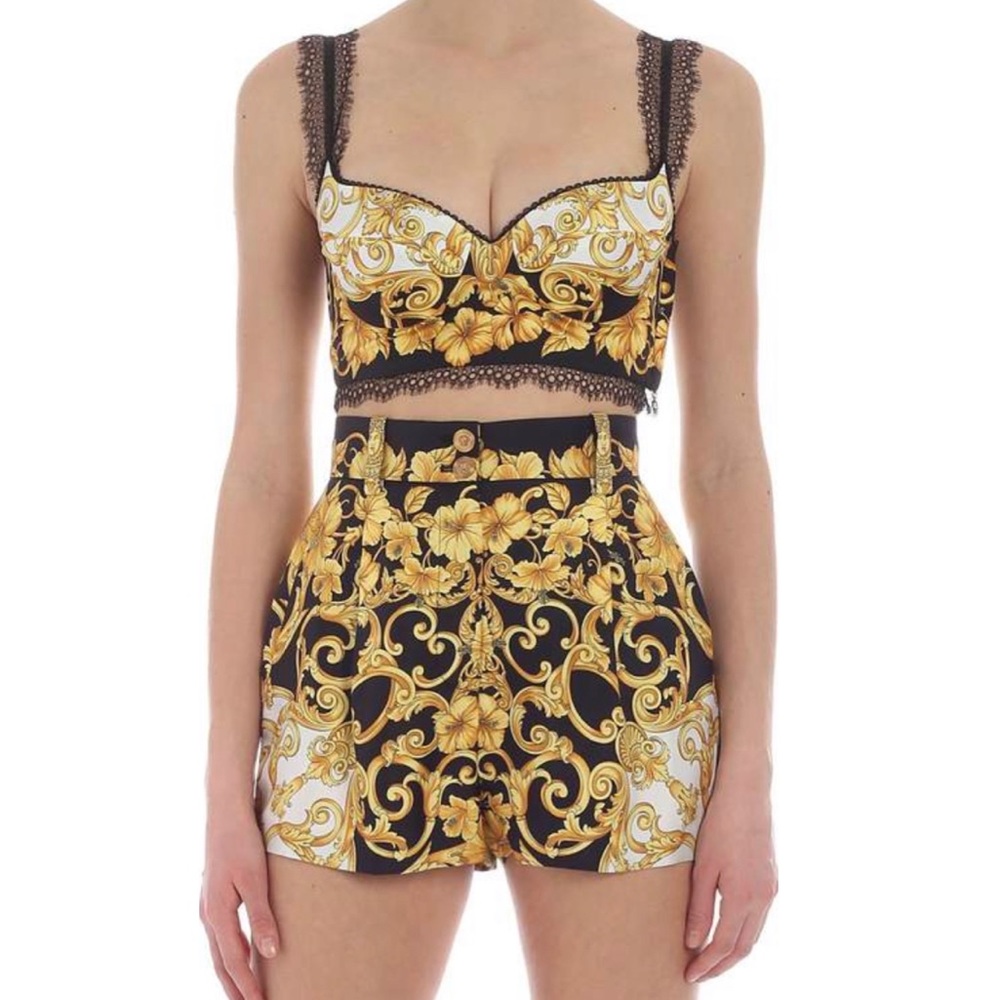 Designer Inspired Baroque Cropped Bralette & Short